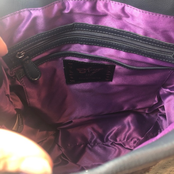 Sharif Dark Teal Ostrich Print Leather Tote Bag Black Hide Unique Hardware NWOT - Picture 8 of 12